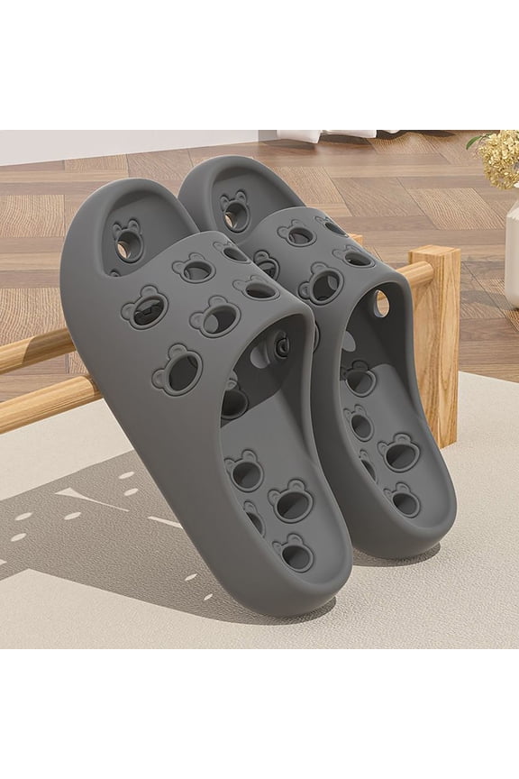 Funny Pattern Womens Mens Slippers Comfort Arch Support Bathroom Shoes Non-Slip Slides with Drain Holes Quick Dry Shower Shoes, Dark Gray 44