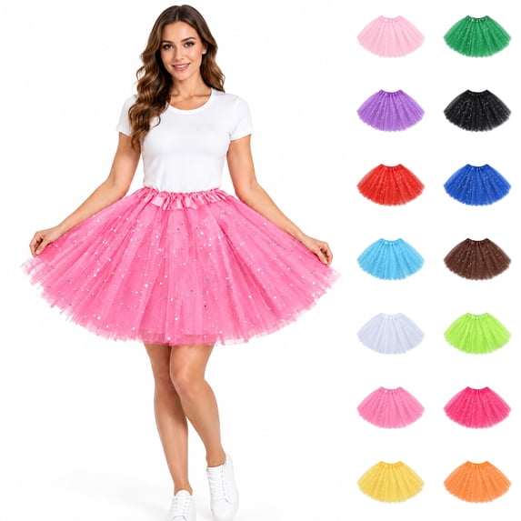 YTCAMLO Glitter Sequin Stars Tutu Skirt for Women Retro Layered Ballet Skirts 80's Elastic Tulle Skirt Lightweight Halloween Costume