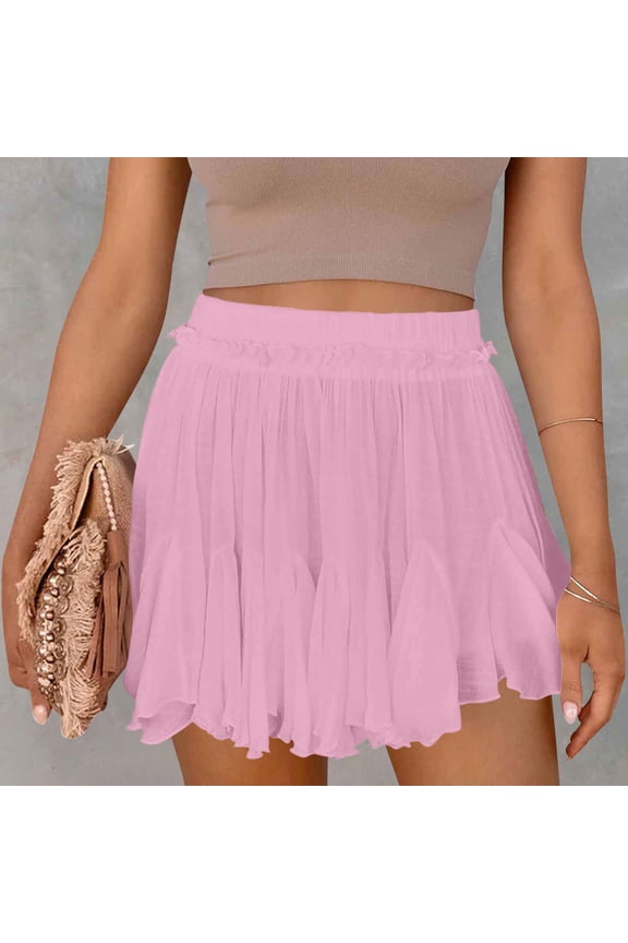 High Waist Mini Skirt for Women Y2K Fashion Ruffles Flared A Line Skirts Casual Flowy Skater Skirt Butterfly Lingerie Skirts, Pink S