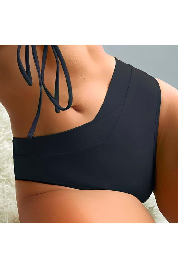 High Waisted Bikini Bottoms for Women Summer Beach Cross Front V Cut Swimsuit Stretch Bathing Suit Quick Dry Brief, Black XL