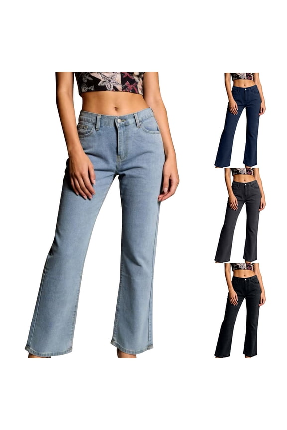 Jeans for Women Plus Size Classic Flat Front Stretchy Tummy Control Denim Pant with Pockets Comfort Flowy Bootcut Jeans