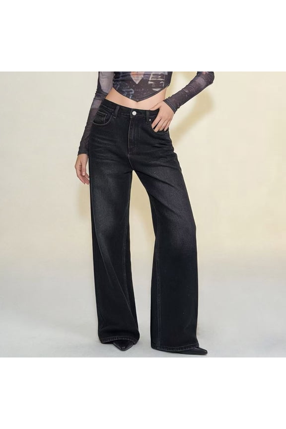 Jeans for Women Plus Size Classic Flat Front Stretchy Tummy Control Denim Pant with Pockets Comfort Flowy Bootcut Jeans