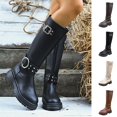 thumbnail image 1 of YTCAMLO Knee High Motorcycle Boots for Women Vintage Y2K Tall Long Boots with Buckle Straps Low Chunky Block Heel Biker Boots, 1 of 7