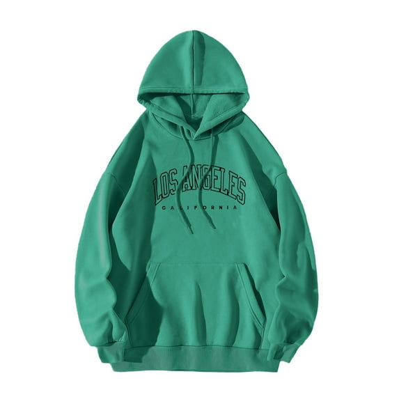 YTCAMLO Letter Graphic Print Hoodies for Women Oversized Los Angeles Sweatshirt Long Sleeve Casual Drawstring Fall Pullover Sweatshirt Tops