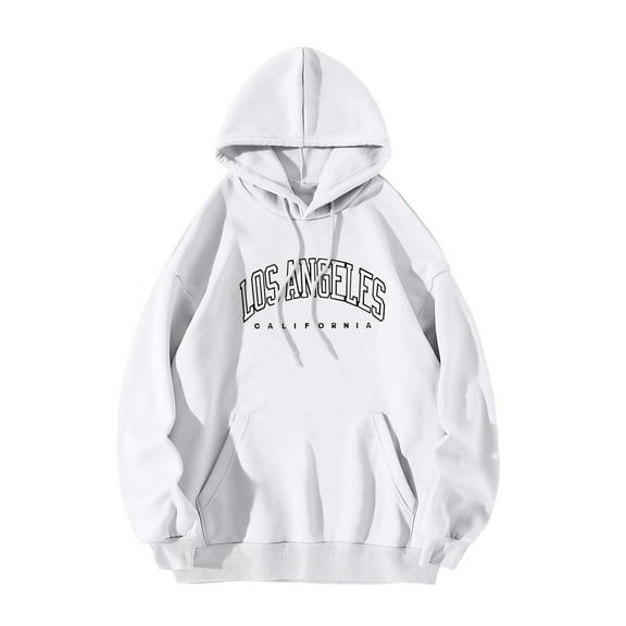 YTCAMLO Letter Graphic Print Hoodies for Women Oversized Los Angeles Sweatshirt Long Sleeve Casual Drawstring Fall Pullover Sweatshirt Tops