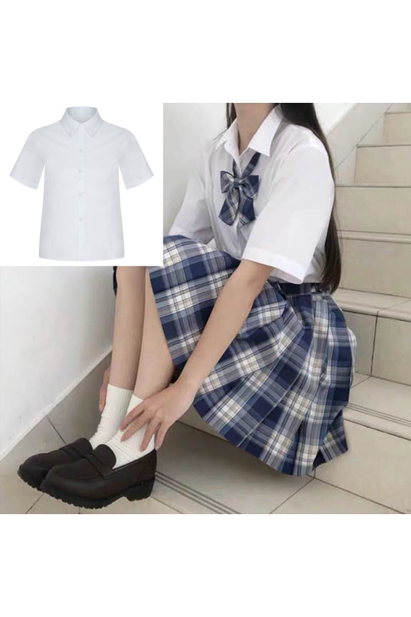 Lightweight Dress Shirts for Women Classic Solid Button Down Shirts Oversized Business Tunic Tops Office Short Sleeve Blouses, White S