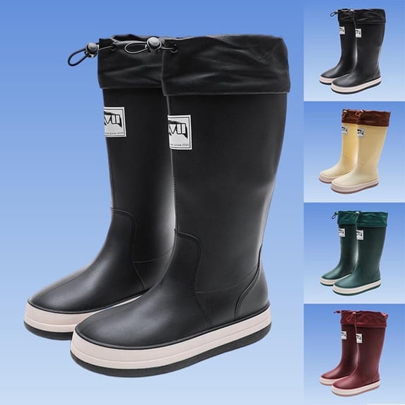 YTCAMLO Lightweight Women's Tall Rain Boots Trendy Packable Mid-Calf Garden Boots with Adjustable Drawstring Waterproof Boots