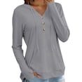 thumbnail image 1 of YTCAMLO Long Sleeve Sun Shirts for Women, Casual Loose Fit Button V Neck Sweatshirt with Kangaroo Pocket, Drawstring Workout Tops, 1 of 8