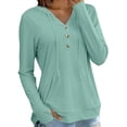 thumbnail image 1 of YTCAMLO Long Sleeve Sun Shirts for Women, Casual Loose Fit Button V Neck Sweatshirt with Kangaroo Pocket, Drawstring Workout Tops, 1 of 7