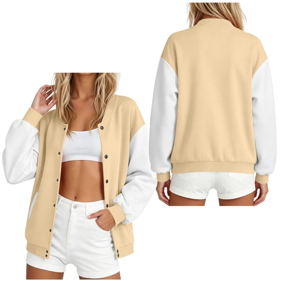 YTCAMLO Loose Fit Baseball Jackets for Women, Trendy Button Down Varsity Jacket with Pockets, Bomber Long Sleeve Raglan Coat