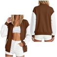 thumbnail image 1 of YTCAMLO Loose Fit Baseball Jackets for Women, Trendy Button Down Varsity Jacket with Pockets, Bomber Long Sleeve Raglan Coat, 1 of 6
