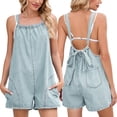 thumbnail image 1 of YTCAMLO Loose Fit Womens Denim Overalls Trendy Y2K Loose Fit Adjustable Strap Short Jumpsuits with Pockets Backless Rompers, 1 of 9