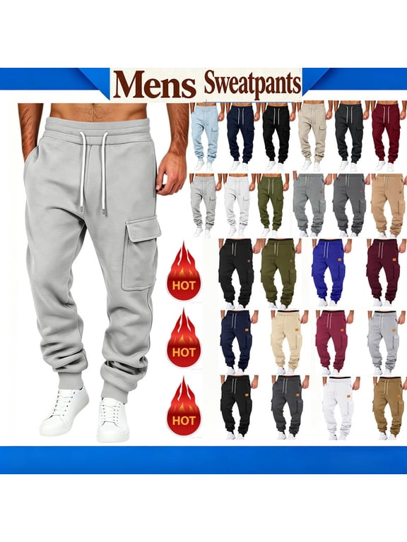 Men's Baggy Sweatpants Wide Leg Lounge Sweat Pants with Multi Pockets