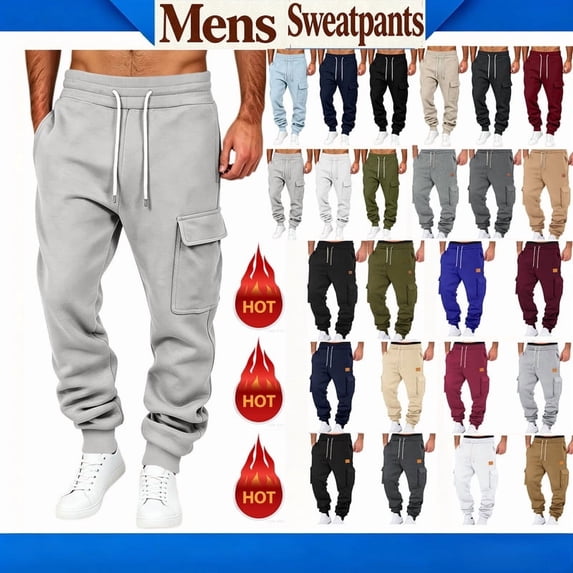 YTCAMLO Men's Baggy Sweatpants Wide Leg Lounge Sweat Pants with Multi Pockets