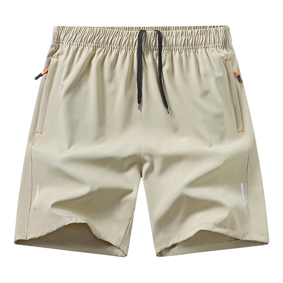 YTCAMLO Men's Running Shorts Summer Athletic Elastic Waisted Beach Shorts with Zipper Pockets Drawstring Lightweight Quick Dry Hiking Short, Khaki L