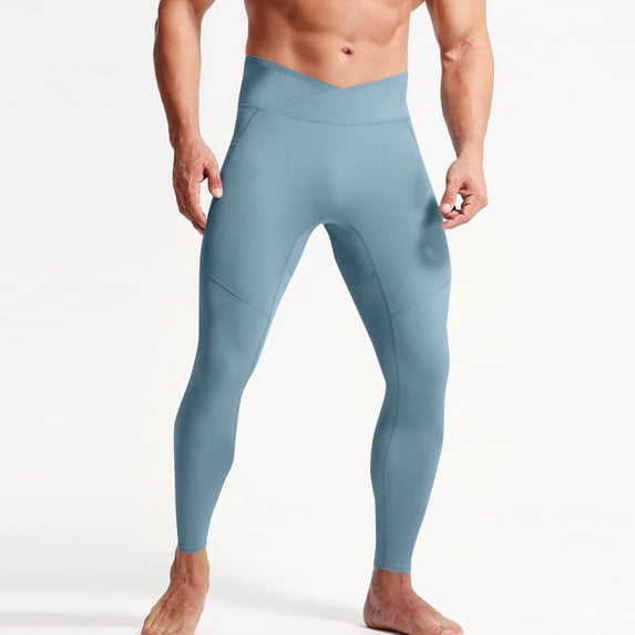 YTCAMLO Mens Yoga Pants V Crossover High-Waisted Pocket Sports Yoga Tights Running Marathon Warm-Up Fitness Base Layer Leggings