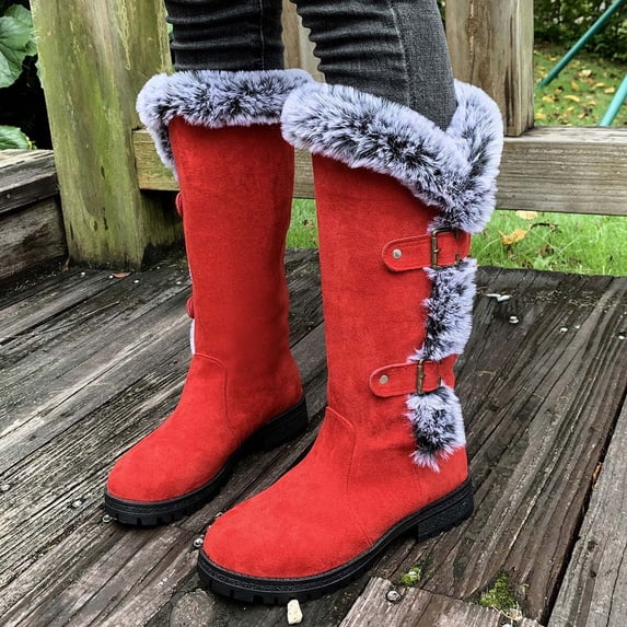 YTCAMLO Mid Calf Snow Boots for Women Casual Fashion Fleece Lined Knee High Boots Comfortable Cold Weather Warm Boots