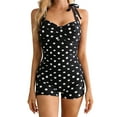 thumbnail image 1 of YTCAMLO Modest Ruched Womens Polka Dots One Piece Swimsuits Halter Swim Suits with shorts Tummy Control Bathing Suits Push up Swimwear, Black L, 1 of 6
