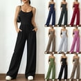 thumbnail image 1 of YTCAMLO One Piece Jumpsuits for Women Fashion Sleeveless Scoop Neck Ruched Summer Romper with Pockets Flowy Wide Leg Workout Jumpsuits, 1 of 6