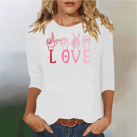 YTCAMLO Oversized Shirts for Women Blouses Casual Love Heart Graphic Funny Shirts Breathable Valentines Day Outfits 3/4 Sleeve T Shirts Going Out Tops
