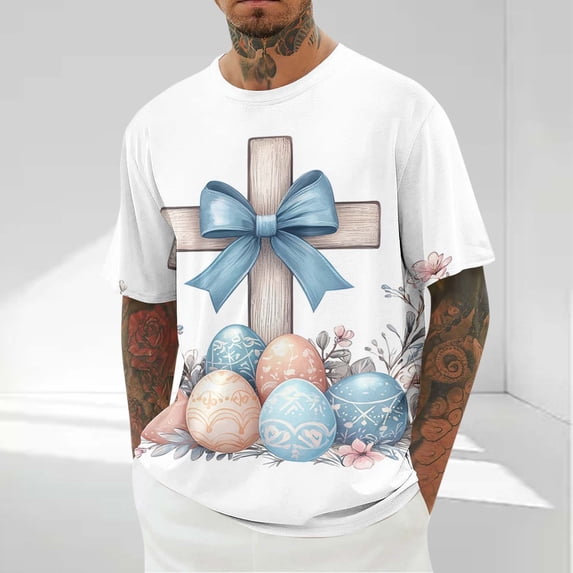 YTCAMLO Plus Size Easter Shirts for Men Casual Cross Jesus Graphic T Shirts Short Sleeve Workout Tees Quick Dry Christian Tops M