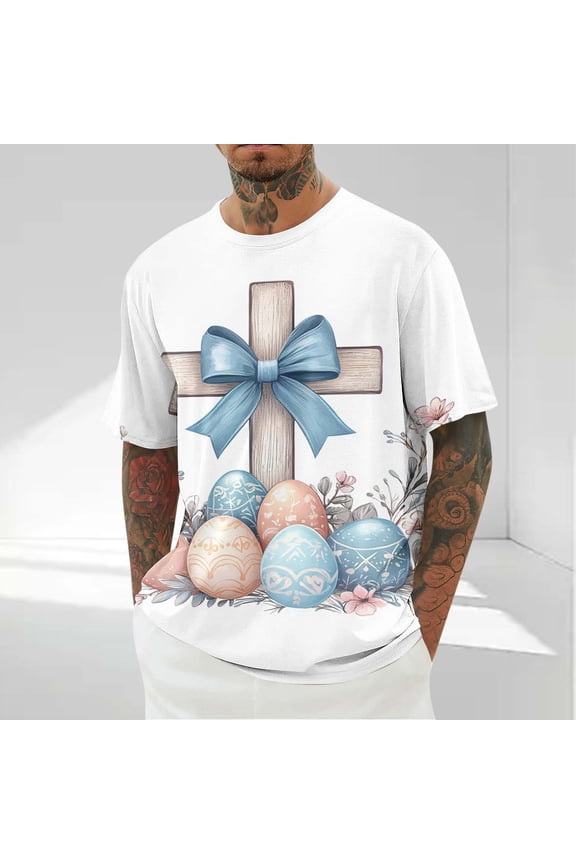 Plus Size Easter Shirts for Men Casual Cross Jesus Graphic T Shirts Short Sleeve Workout Tees Quick Dry Christian Tops XXXXXL
