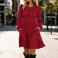 thumbnail image 1 of YTCAMLO Plus Size Fall Dresses for Women Casual Ruched Crew Neck Midi Dress Puff Long Sleeve A Line Dress High Waist Casual Dress, 1 of 9