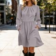 thumbnail image 1 of YTCAMLO Plus Size Fall Dresses for Women Casual Ruched Crew Neck Midi Dress Puff Long Sleeve A Line Dress High Waist Casual Dress, 1 of 9