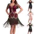 thumbnail image 1 of YTCAMLO Plus Size Glitter Womens Flapper Dress Retro 1920s Slim Fit Sheer Short Sleeve Sequin Dress U Neck Fringed Cocktail Dress, 1 of 8