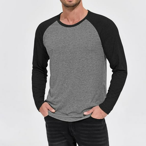 YTCAMLO Plus Size Mens Stretch Athletic Shirts Classic Regular Fit T Shirts Raglan Long Sleeve Basic Tees Lightweight Baseball Tops, Gray XL