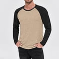 thumbnail image 1 of YTCAMLO Plus Size Mens Stretch Athletic Shirts Classic Regular Fit T Shirts Raglan Long Sleeve Basic Tees Lightweight Baseball Tops, Khaki XXXXL, 1 of 5