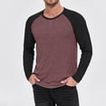 thumbnail image 1 of YTCAMLO Plus Size Mens Stretch Athletic Shirts Classic Regular Fit T Shirts Raglan Long Sleeve Basic Tees Lightweight Baseball Tops, Wine L, 1 of 5