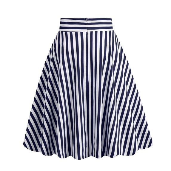 YTCAMLO Plus Size Women's Striped Pleated Skirt Vintage 50s Style Midi Skirt Flowy A Line Long Skirt Knee Length Swing Flared Skirts, Navy XXXXL