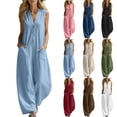 thumbnail image 1 of YTCAMLO Plus Size Womens Button Down Jumpsuits Summer Casual Loose Fit Overalls with Pockets Cotton Linen Flowy Wide Leg Rompers, 1 of 6