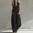 thumbnail image 1 of YTCAMLO Plus Size Womens Button Down Jumpsuits Summer Casual Loose Fit Overalls with Pockets Cotton Linen Flowy Wide Leg Rompers, 1 of 6