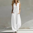 thumbnail image 1 of YTCAMLO Plus Size Womens Button Down Jumpsuits Summer Casual Loose Fit Overalls with Pockets Cotton Linen Flowy Wide Leg Rompers, 1 of 6