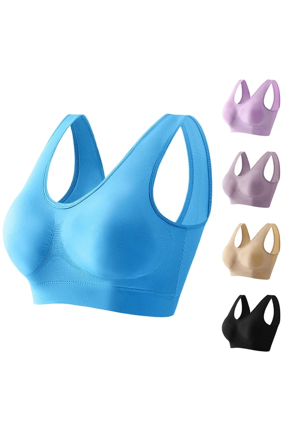 Pullover Womens T Shirt Bras Casual Full Coverage Wireless Bras Seamless Yoga Bra with Removable Pads Pull On Sleep Bralettes, Beige L