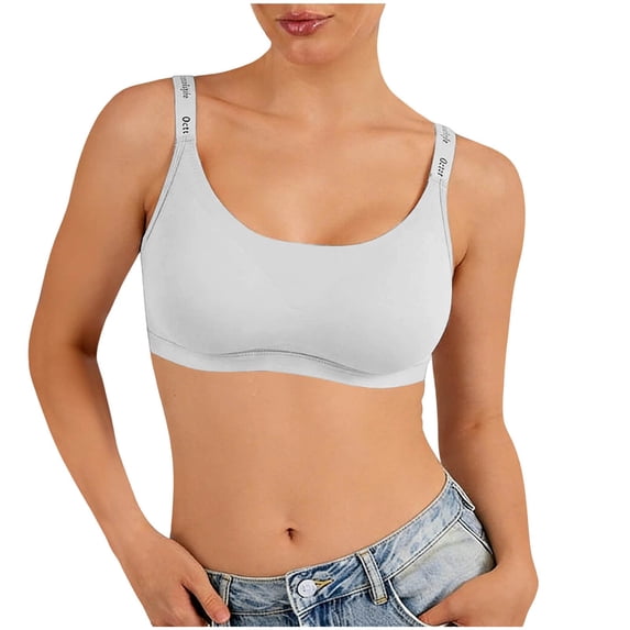 YTCAMLO Push Up Wireless Bras for Women Solid Color Wire-Free Adjustable Letter-Strap Bra Lightweight Breathable Sports Yoga Bra