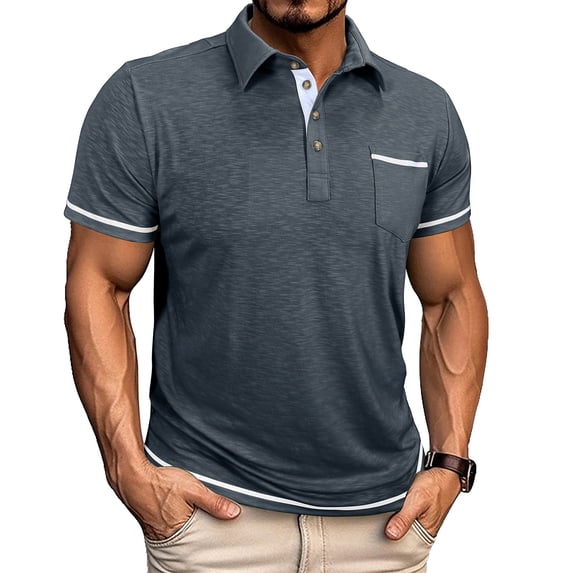YTCAMLO Quick Dry Mens Henley Golf Shirts Classic Short Sleeve Shirts Slim Fit Performance Tops with Pocket Breathable Basic Tees, Dark Gray XXXL