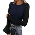 thumbnail image 1 of YTCAMLO Raglan Ribbed Long Sleeve Shirts for Women Casual Baseball Tees Slim Fit Tunic Tops with Thumb Holes Stretch Blouses, Navy M, 1 of 7