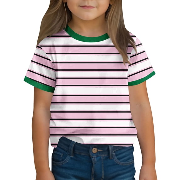 YTCAMLO Regular Fit Boys and Girls Striped T Shirts Casual Short Sleeve Blouses Soft Comfy Summer Tops Crewneck Tunic Tees, Pink2 4-5 Years