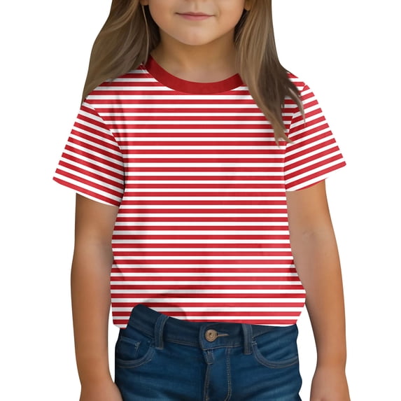 YTCAMLO Regular Fit Boys and Girls Striped T Shirts Casual Short Sleeve Blouses Soft Comfy Summer Tops Crewneck Tunic Tees, Red1 11-12 Years
