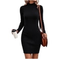 thumbnail image 1 of YTCAMLO Ribbed Knit Sweater Dress for Women Casual Long Sleeve Mock Neck Bodycon Dress Stretch Slimming Fall Winter Mini Dress, 1 of 7