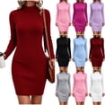 thumbnail image 1 of YTCAMLO Ribbed Knit Sweater Dress for Women Casual Long Sleeve Mock Neck Bodycon Dress Stretch Slimming Fall Winter Mini Dress, 1 of 7