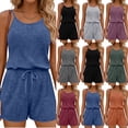 thumbnail image 1 of YTCAMLO Ribbed Rompers for Women Summer Casual Scoop Neck Workout Overalls Drawstring Soft Stretch Wide Leg Short Jumpsuits, 1 of 5