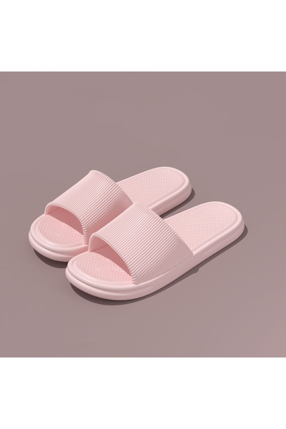 Ribbed Slippers for Women and Men, Non Slip Slide Sandals, Quick Dry Comfy Shower Shoes, Soft Thick Sole Pillow Sandals, Pink 7.5-8.5