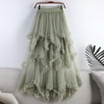 thumbnail image 1 of YTCAMLO Ruffle Mesh Womens Tulle Skirts Casual Fashion Long Skirt Layered Tiered Skirts Wedding Party Tutu Skirt Flowy Fairy Skirts, Army Green, 1 of 5