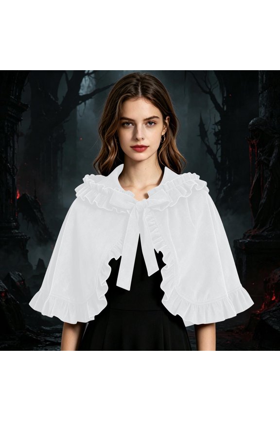 Ruffle Trim Velvet Short Cape Shawl for Ladies Cropped Poncho Tops Open Front Shawls for Wedding Christmas Halloween