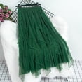 thumbnail image 1 of YTCAMLO Ruffled Womens Tulle Skirts Y2K Dressy Irregular Layered Mesh Tutu Skirt Elastic High Waisted Midi Skirt Flowy Fairy Skirts, Green, 1 of 8