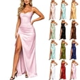 thumbnail image 1 of YTCAMLO Satin Women's Silp Maxi Dress Formal Stretchy Adjustable Strap Backless Slit Bodycon Dress Elegant Guest Wedding Dress, 1 of 6
